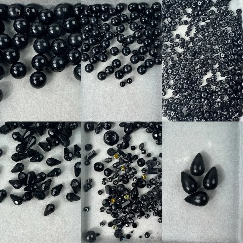 Assorted Black Acrylic and Glass Beads Variety of Shades Shapes and Sizes